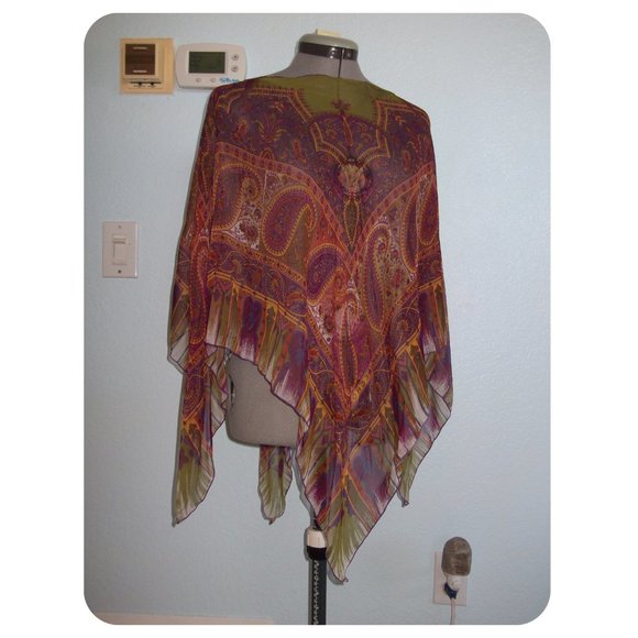 ECHO 100% Silk Handkerchief Scarf Blouse Poncho - Picture 6 of 14